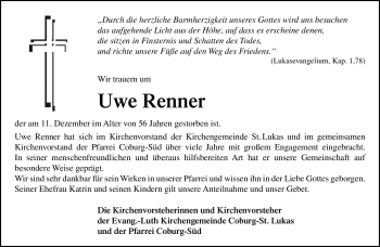 Traueranzeige von Uwe Renner von Neue Presse Coburg