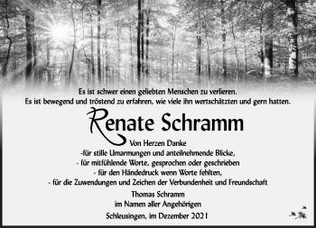Traueranzeige von Renate Schramm von Südthüringer Presse