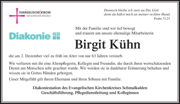 Traueranzeige von Birgit Kühn von Südthüringer Presse