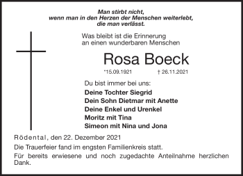 Traueranzeige von Rosa Boeck von Neue Presse Coburg