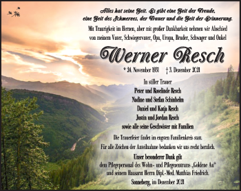 Traueranzeige von Werner Resch von Südthüringer Presse