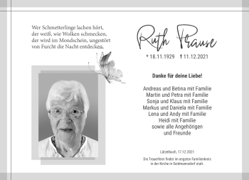 Traueranzeige von Ruth Prause von Neue Presse Coburg