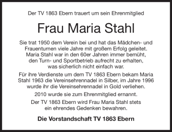 Traueranzeige von Maria Stahl von Neue Presse Coburg