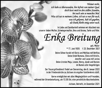Traueranzeige von Erika Breitung von Südthüringer Presse