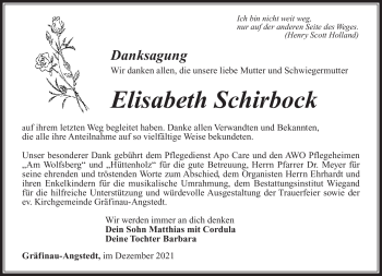 Traueranzeige von Elisabeth Schirbock von Südthüringer Presse
