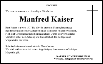 Traueranzeige von Manfred Kaiser von Neue Presse Coburg
