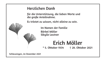 Traueranzeige von Erich Möller von Südthüringer Presse