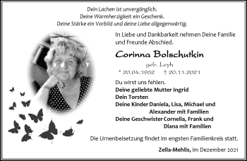 Traueranzeige von Corinna Bolschutkin von Südthüringer Presse
