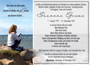 Traueranzeige von Susanne Grewe von Südthüringer Presse