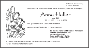 Traueranzeige von Anne Heller von Frankenpost
