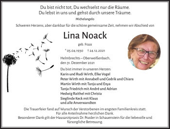 Traueranzeige von Lina Noack von Frankenpost