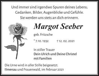 Traueranzeige von Margot Seeber von Südthüringer Presse