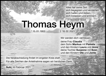 Traueranzeige von Thomas Heym von Südthüringer Presse
