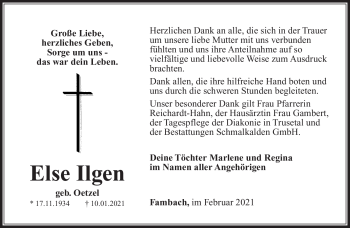 Traueranzeige von Else Ilgen von Südthüringer Presse