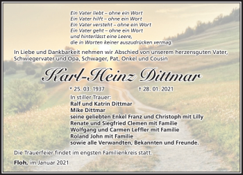 Traueranzeige von Karl-heinz Dittmar von Südthüringer Presse