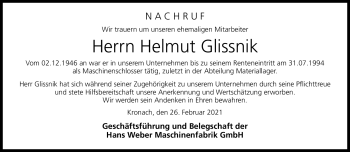 Traueranzeige von Helmut Glissnik von Neue Presse Coburg