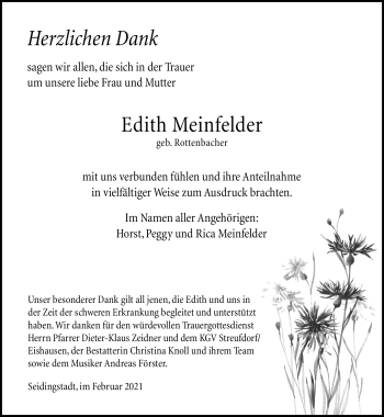 Traueranzeige von Edith Meinfelder von Südthüringer Presse