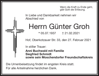 Traueranzeige von Günter Groh von Frankenpost