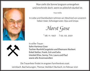 Traueranzeige von Horst Gose von Südthüringer Presse