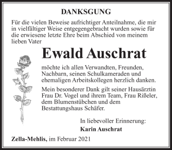 Traueranzeige von Ewald Auschrat von Südthüringer Presse