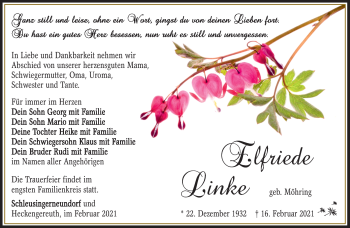 Traueranzeige von Elfriede Linke von Südthüringer Presse