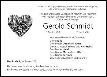Traueranzeige von Gerold Schmidt von Neue Presse Coburg