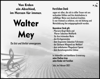 Traueranzeige von Walter Mey von Südthüringer Presse