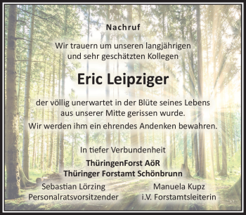 Traueranzeige von Eric Leipziger von Südthüringer Presse
