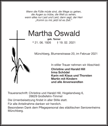 Traueranzeige von Martha Oswald von Frankenpost