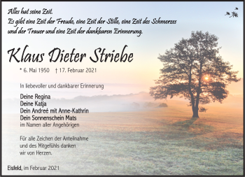 Traueranzeige von Klaus Dieter Striebe von Südthüringer Presse