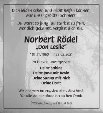 Traueranzeige von Norbert Rödel von Frankenpost