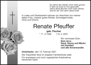 Traueranzeige von Renate Pfeuffer von Neue Presse Coburg