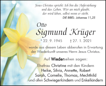Traueranzeige von Otto Sigmund Krüger von Südthüringer Presse