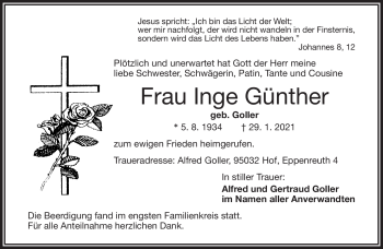 Traueranzeige von Inge Günther von Frankenpost