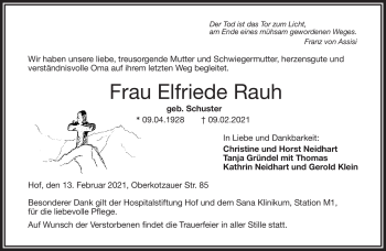 Traueranzeige von Elfriede Rauh von Frankenpost