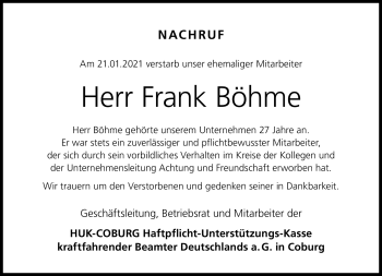 Traueranzeige von Frank Böhme von Neue Presse Coburg