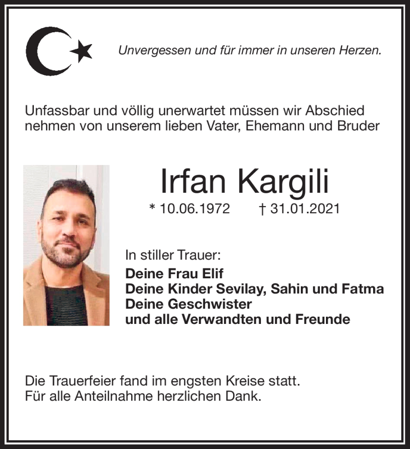  Traueranzeige für Irfan Kargili vom 09.02.2021 aus Frankenpost