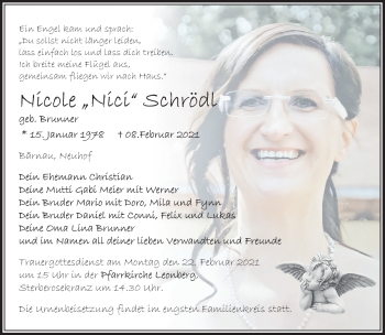 Traueranzeige von Nicole Schrödl von Frankenpost