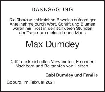 Traueranzeige von Max Dumdey von Neue Presse Coburg