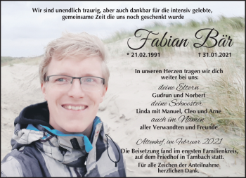 Traueranzeige von Fabian Bär von Neue Presse Coburg