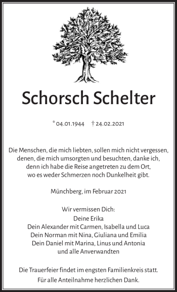 Traueranzeige von Schorsch Schelter von Frankenpost