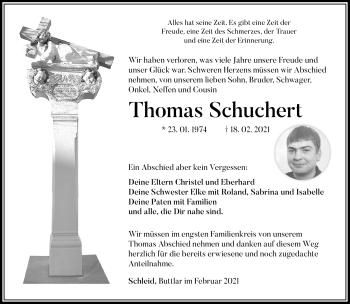 Traueranzeige von Thomas Schuchert von Südthüringer Presse