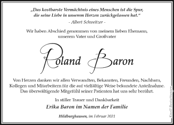 Traueranzeige von Roland Baron von Südthüringer Presse