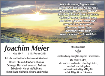 Traueranzeige von Joachim Meier von Südthüringer Presse