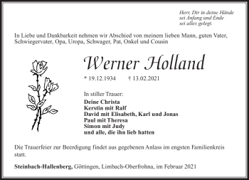 Traueranzeige von Werner Holland von Südthüringer Presse