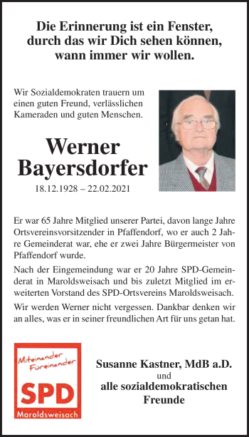 Traueranzeige von Werner Bayersdorfer von Neue Presse Coburg