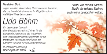 Traueranzeige von Udo Böhm von Südthüringer Presse