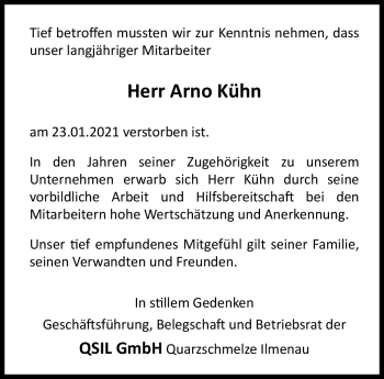 Traueranzeige von Arno Kühn von Südthüringer Presse