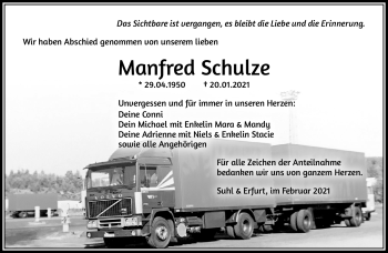 Traueranzeige von Manfred Schulze von Südthüringer Presse