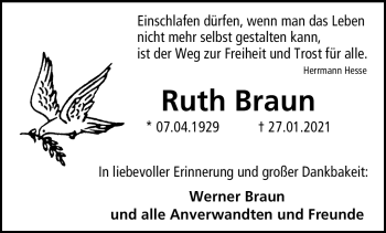 Traueranzeige von Ruth Braun von Neue Presse Coburg